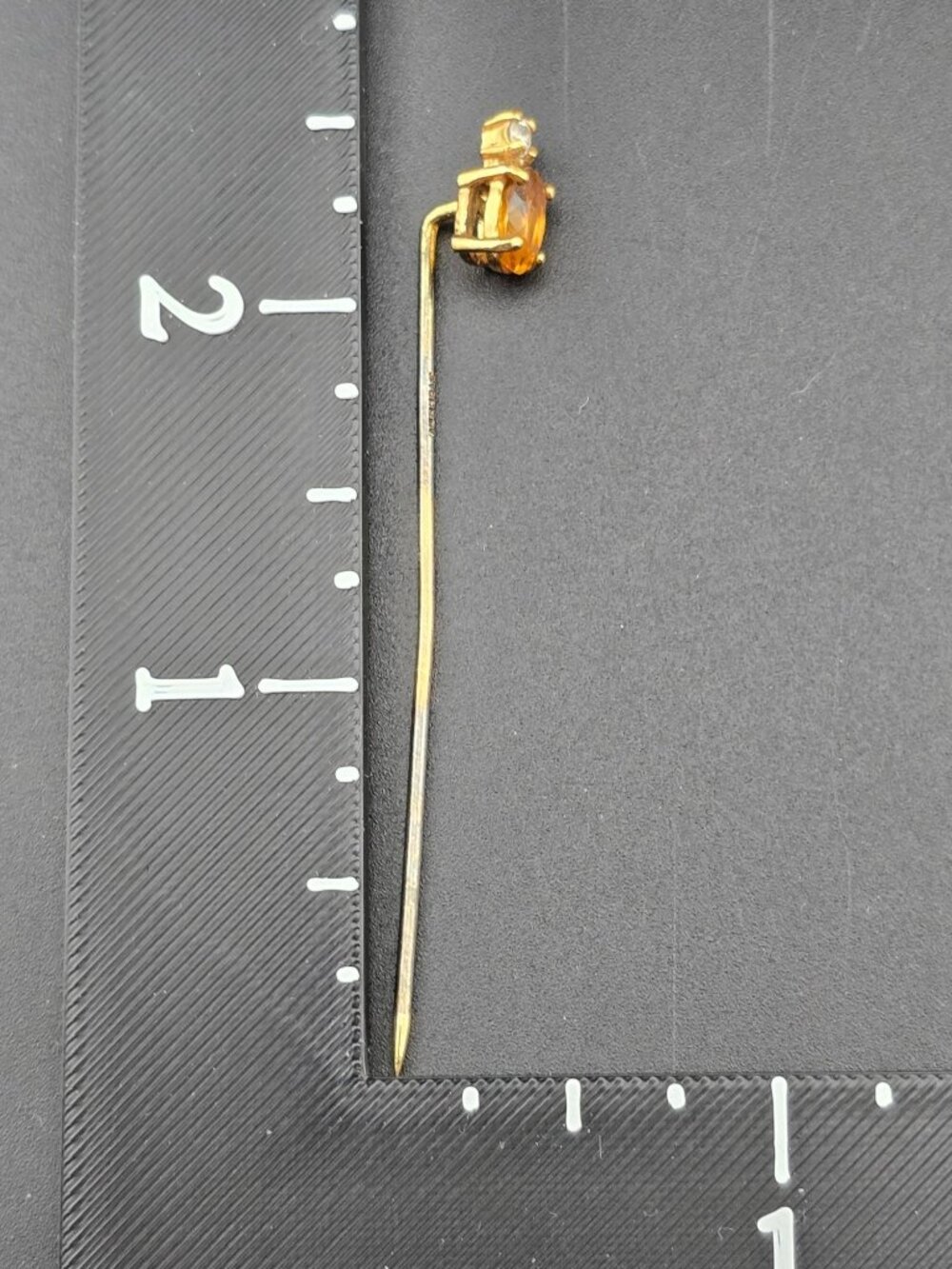 Vintage Sterling Silver Stick Pin With Citrine And Rhinestone 2.25" - Picture 8 of 8